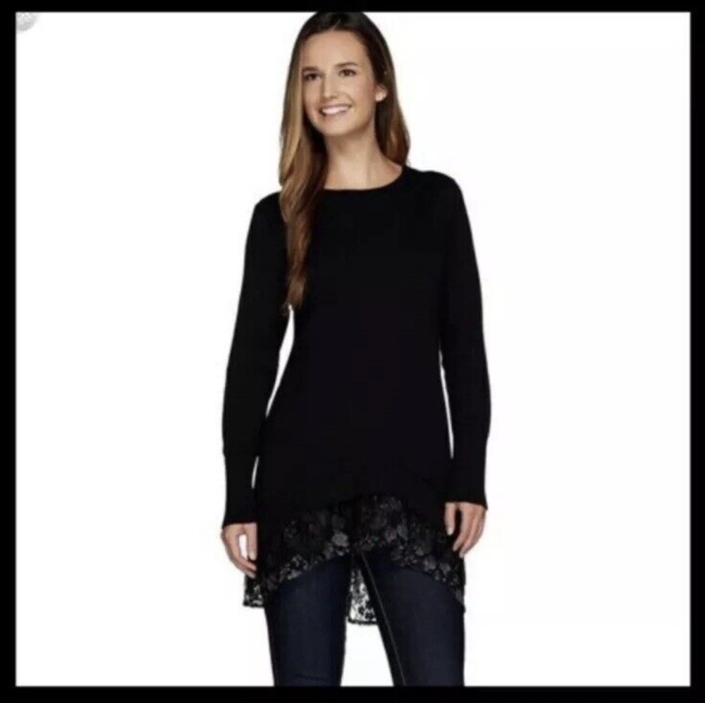 Lori Goldstein black lace hem tunic
